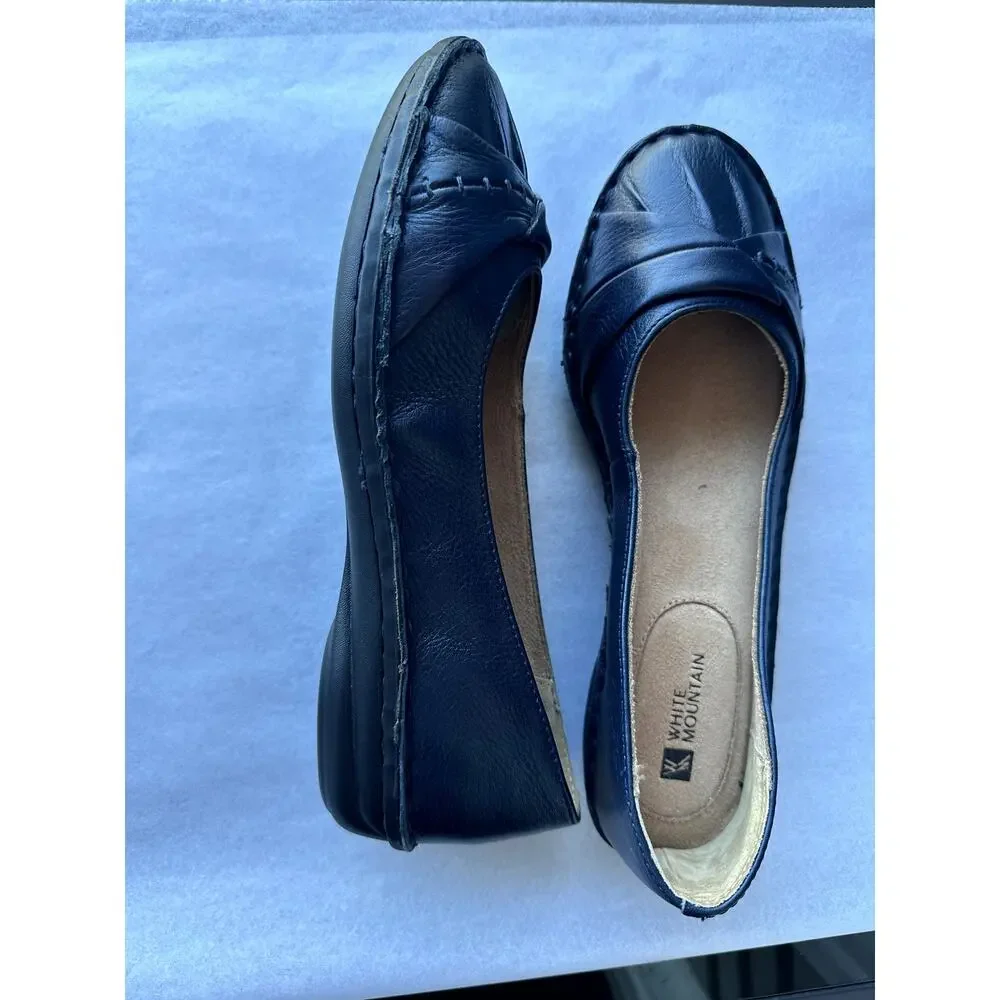 NEW White Mountain Lovestory Love Story Navy Flats 8.5M Leather Classic Comfort